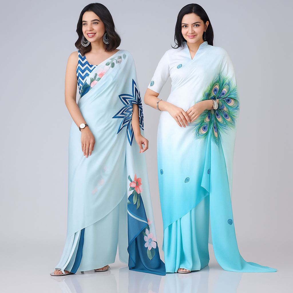 Vastrikaara Premium Blue Designer Saree Combo – Pack of 2