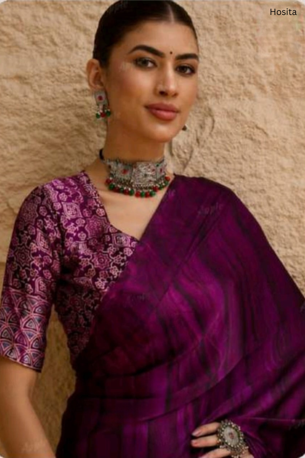 Prism Violet Ajrak Sartin Printed Saree