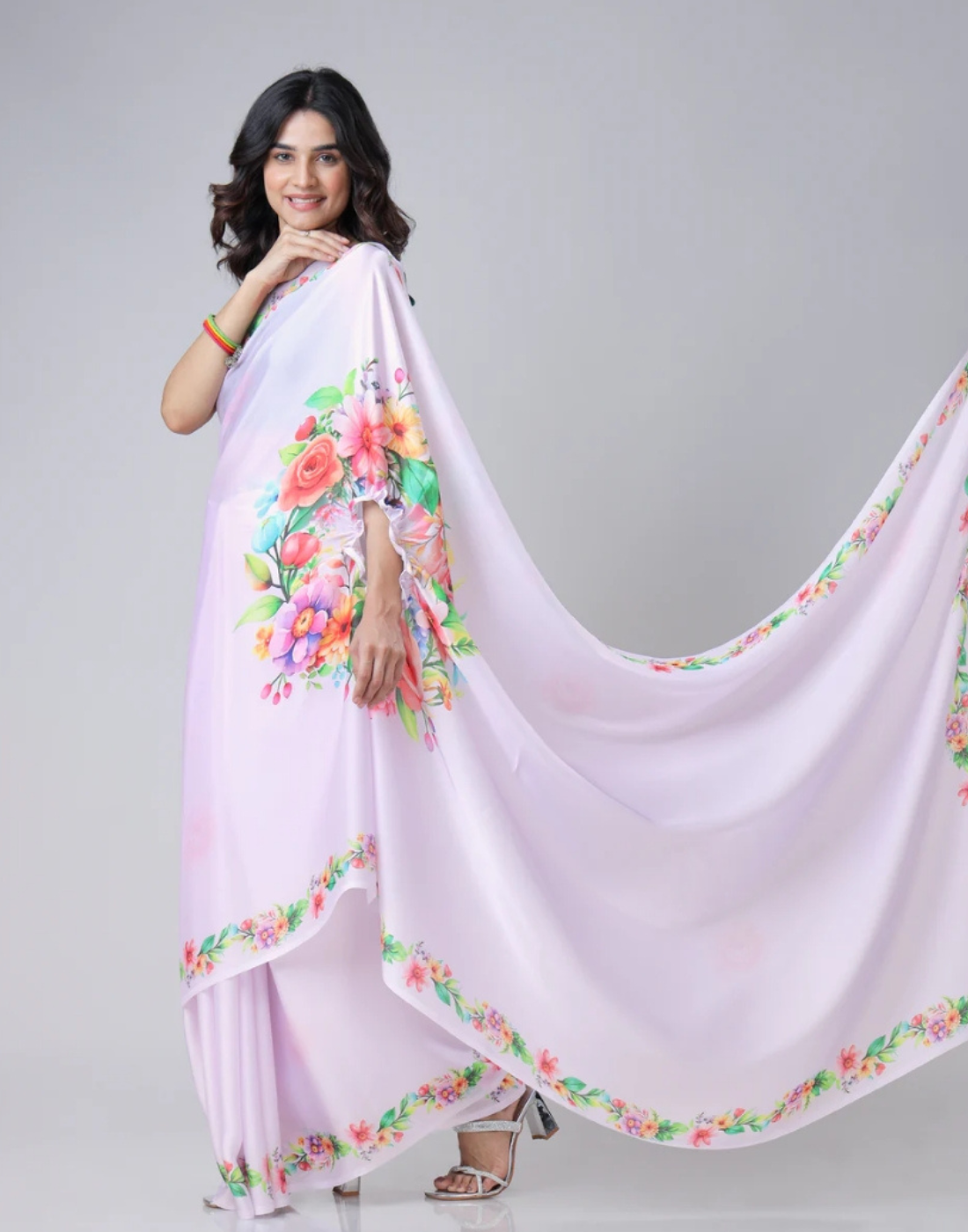 Hosita Blooming Multi-Color Floral Freehand Saree