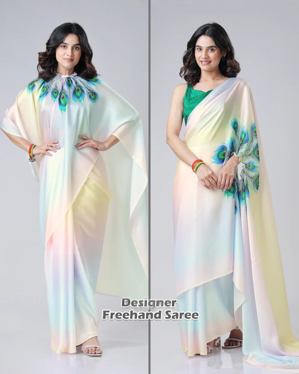 Vastrikaara Tredy Color Blend Feather Freehand Designer Saree