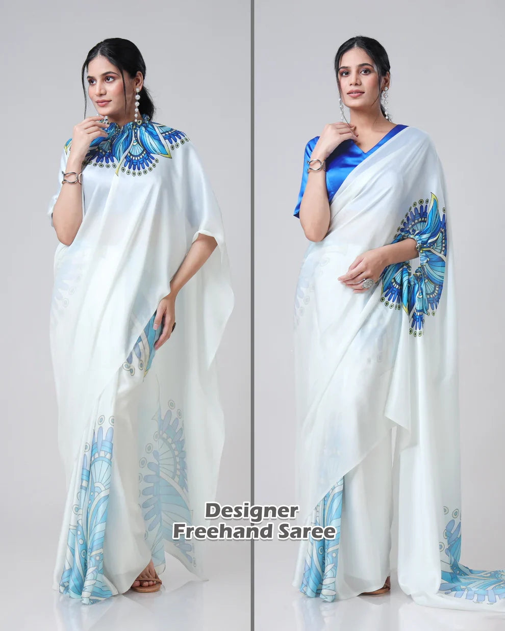 Vastrikaara Trendsetting Royal Mandalaa Freehand Satin Saree