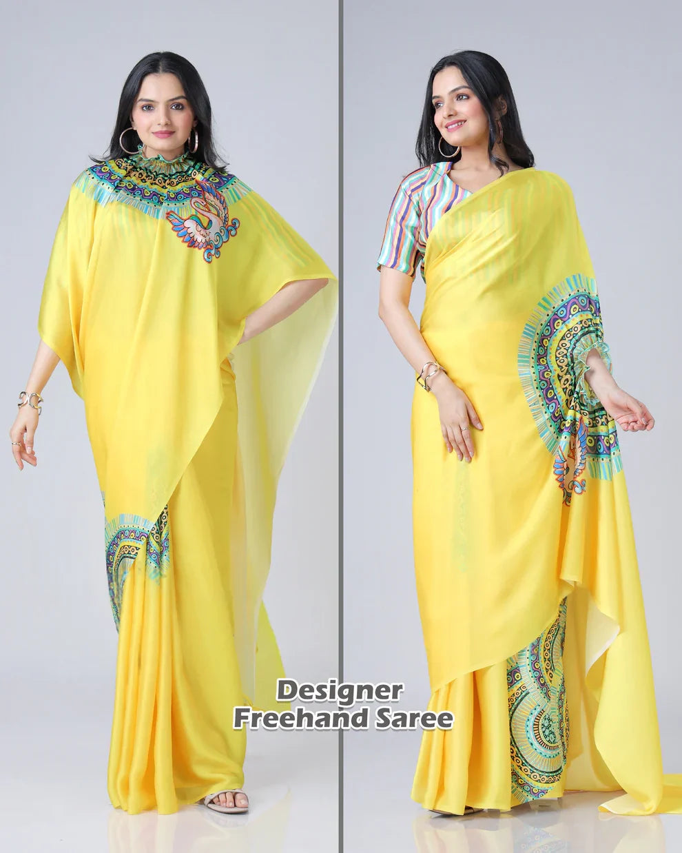 Vastrikaara Yellow Traditional Freehand Saree