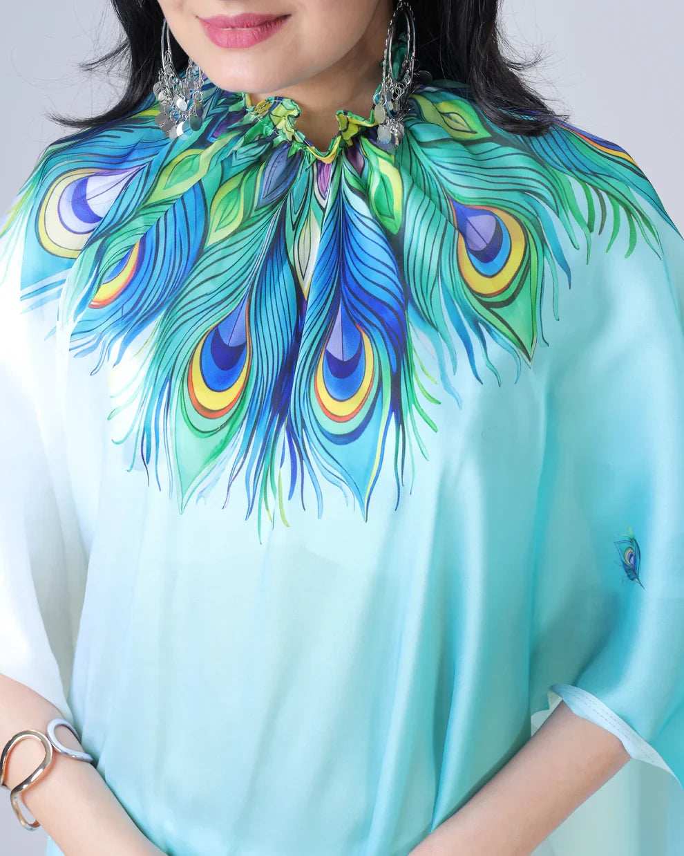 Vastrikaara Blue Feather Ombre Freehand Designer Saree