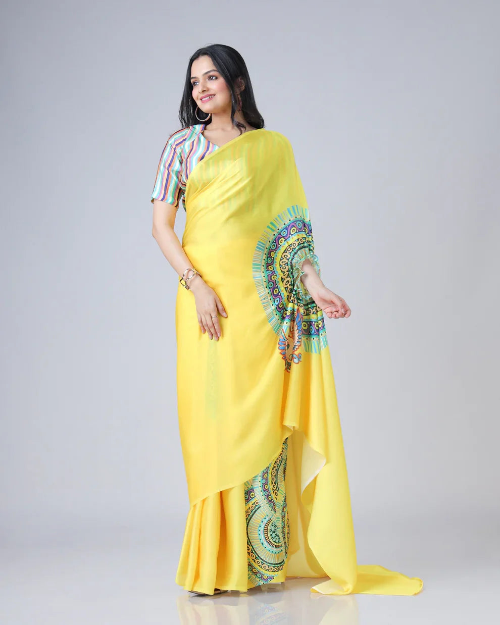 Vastrikaara Yellow Traditional Freehand Saree