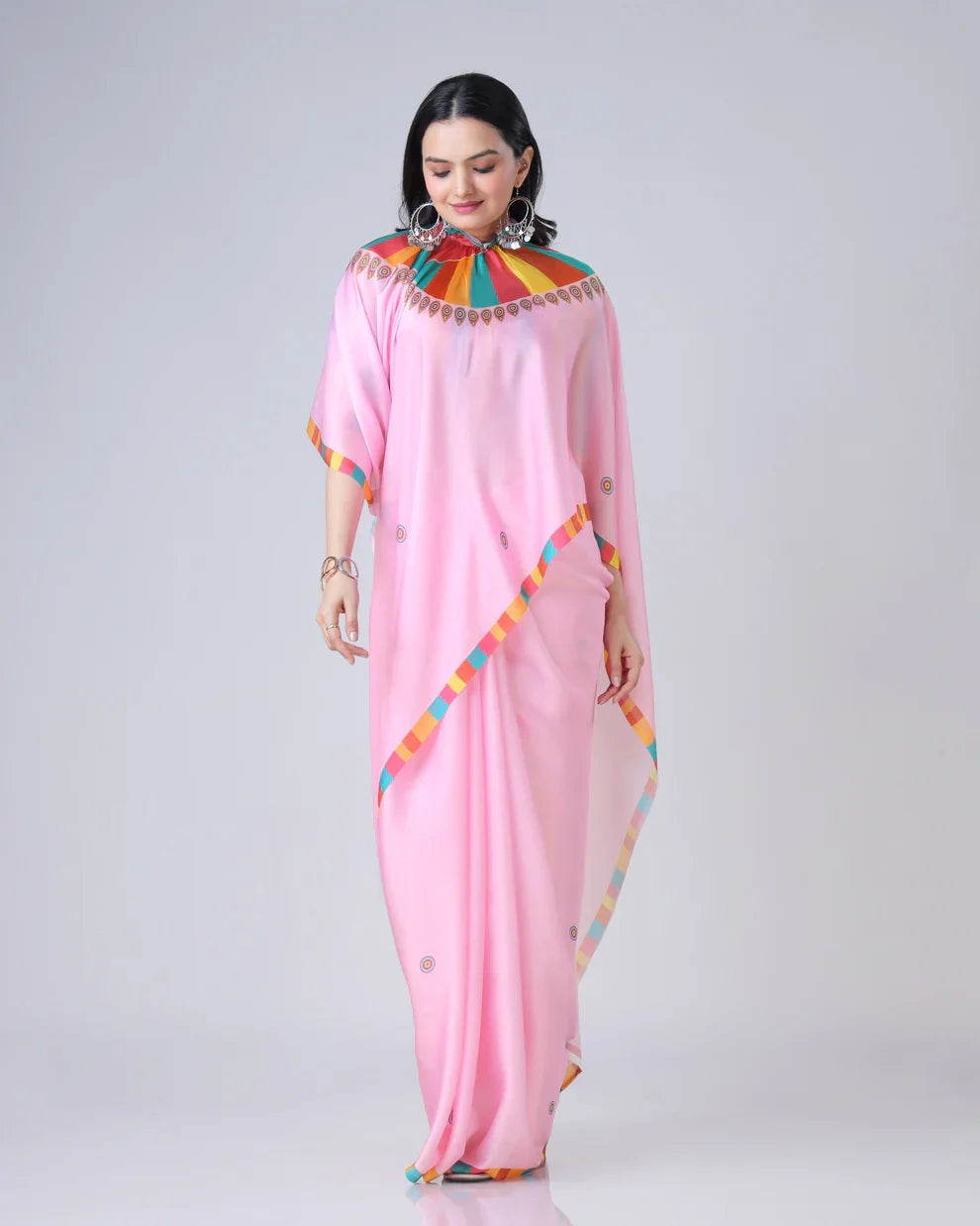 Vastrikaara Pink Ethnic Contrast Border Freehand Designer Saree