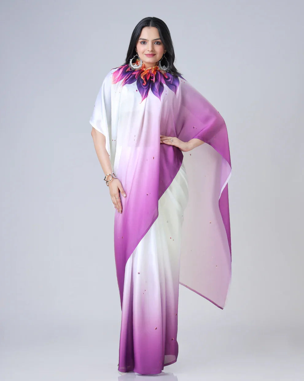 Vastrikaara Violet Touch WoW Floral Ombre Freehand Designer Saree